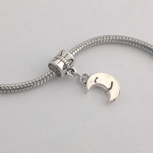 Silver Happy Moon Dangle Charm‎ for Pandora Style Bracelet - Picture 3 of 4